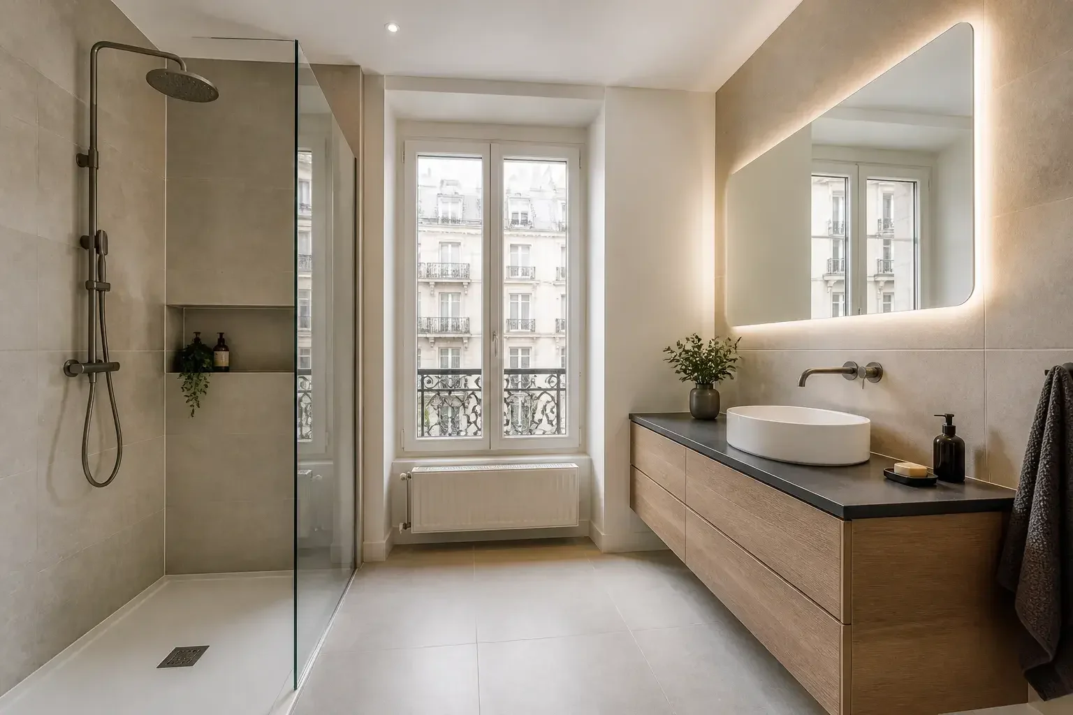 Salle de bain lyonnaise rénovée, moderne et impeccable.