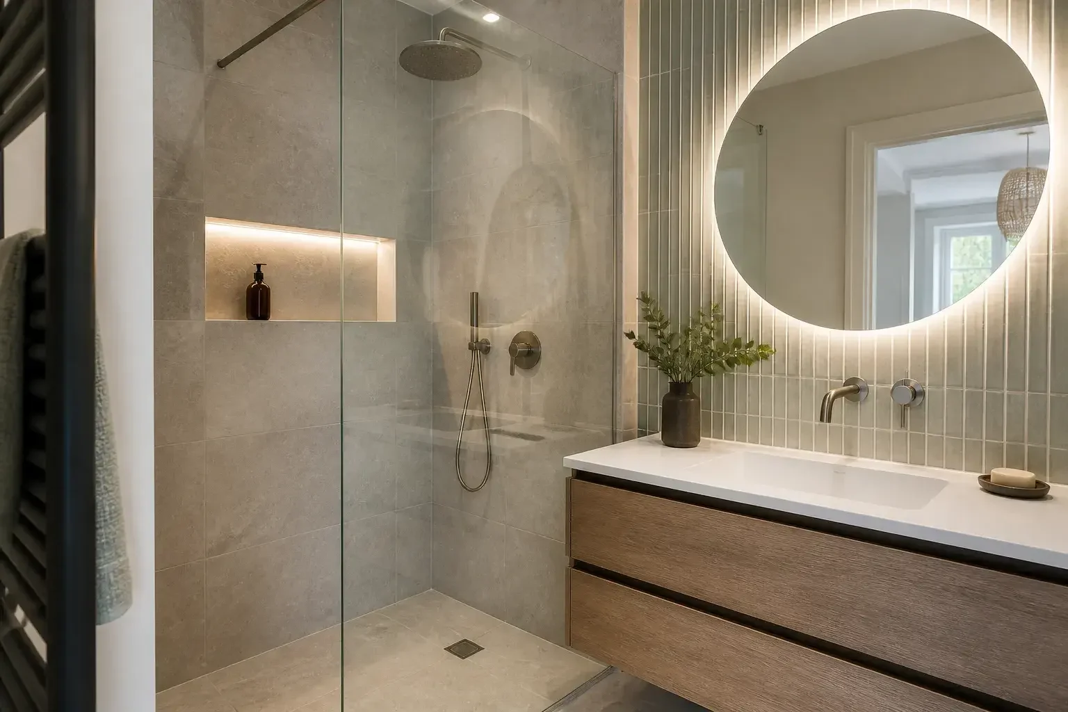 Salle de bain contemporaine rénovée dans un appartement lyonnais.